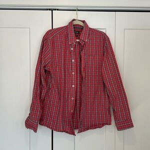 Men’s Orvis heritage poplin long sleeve shirt in coral plaid